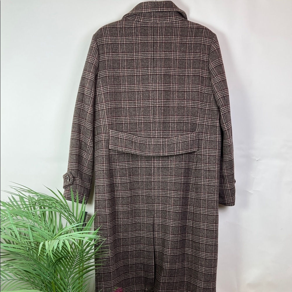 NWT Kenneth Cole Brown Checkered Pea Coat Plaid Double Breasted Wool Blend Large - Picture 2 of 9